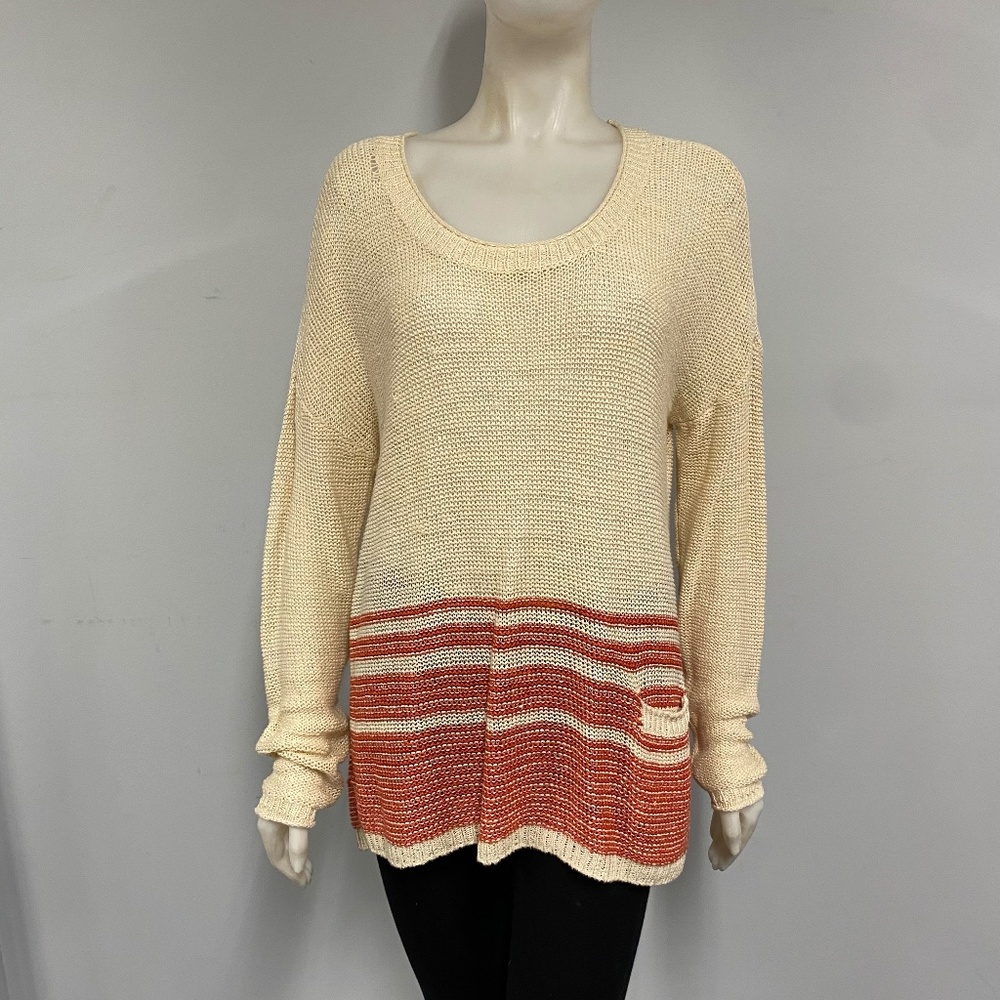 Joie Darcelle 100% Linen Stripes Relaxed Sweater Top Large L
